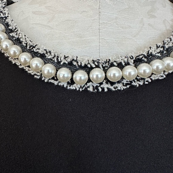 Betsey Johnson Black Dress Pearl Fringe Collar Black Cap Sleeve Ruffle Hem Sz 8 - Picture 6 of 16